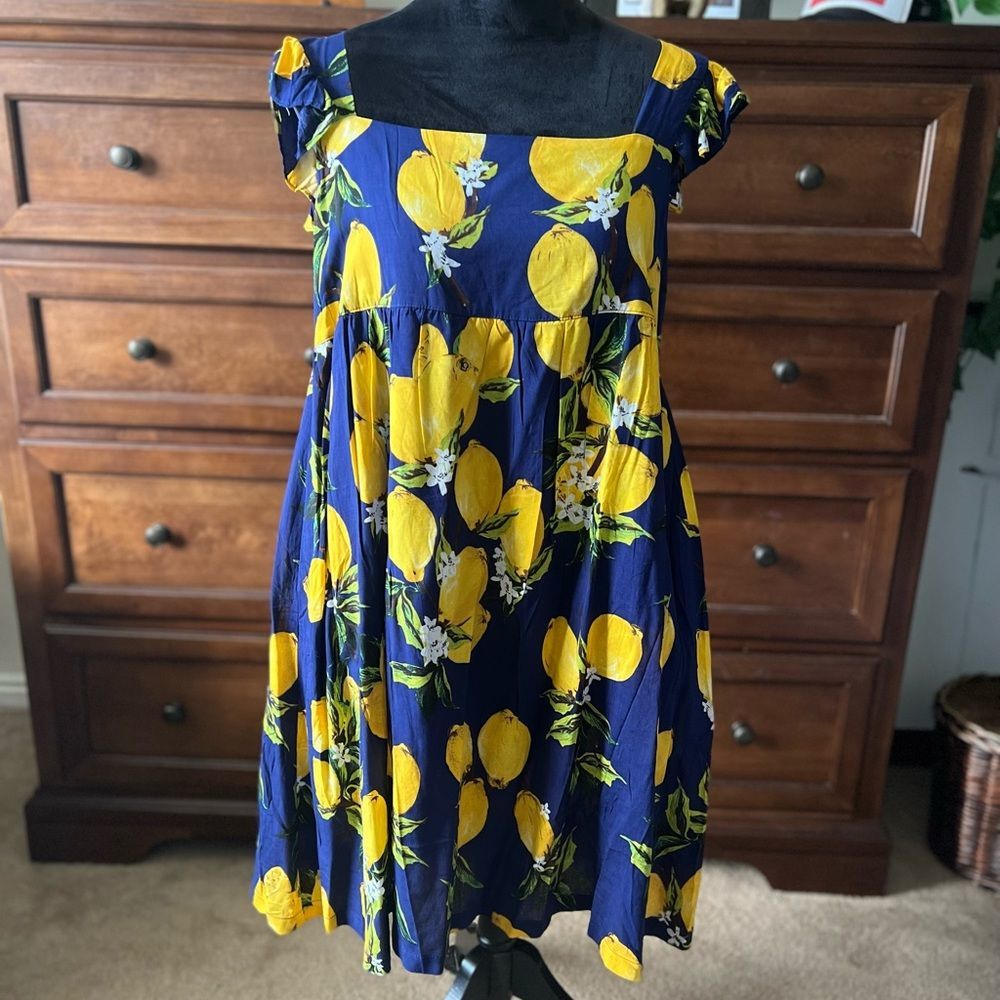 Davi & Dani Ruffle Navy Lemon MIDI Dress